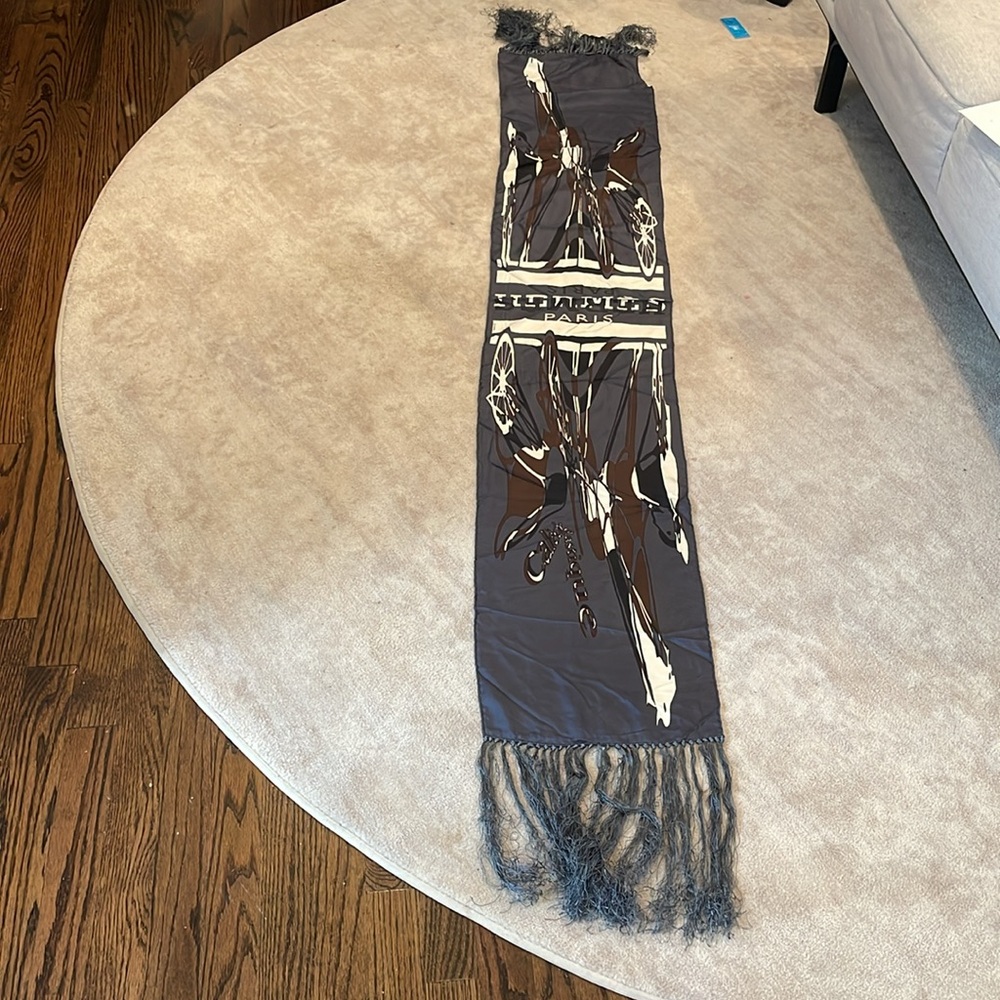 Hermes silk shawl scarf w fringe 64X12 inches